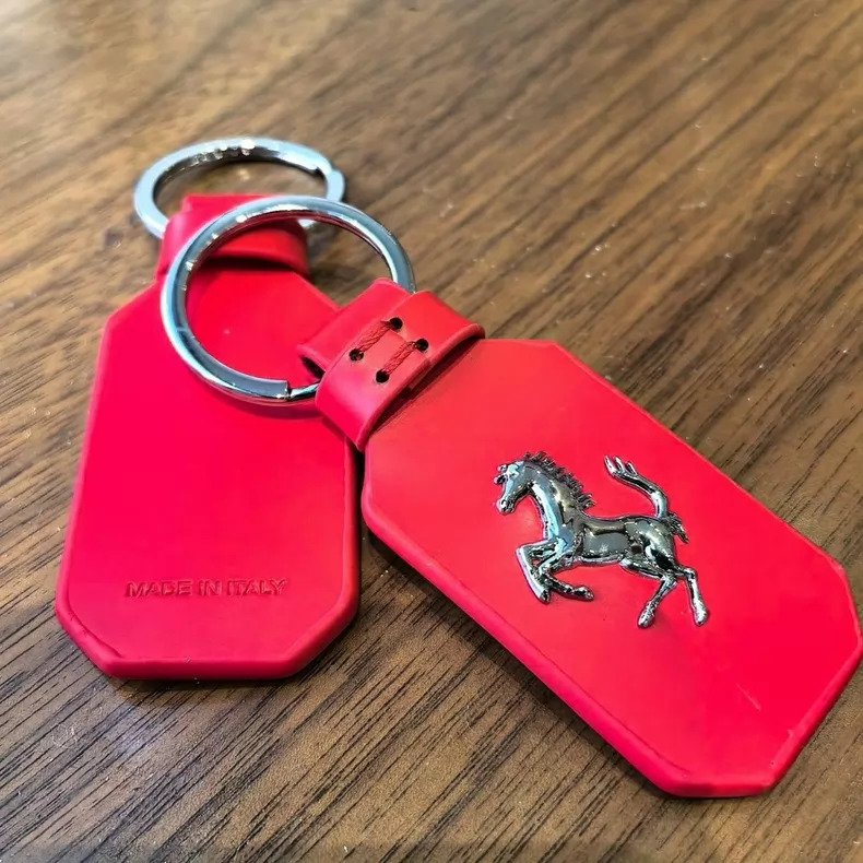 Two official Ferrari keychains made of red Italian leather with the prancing horse logo. - Μπρελόκ (2) #2.1