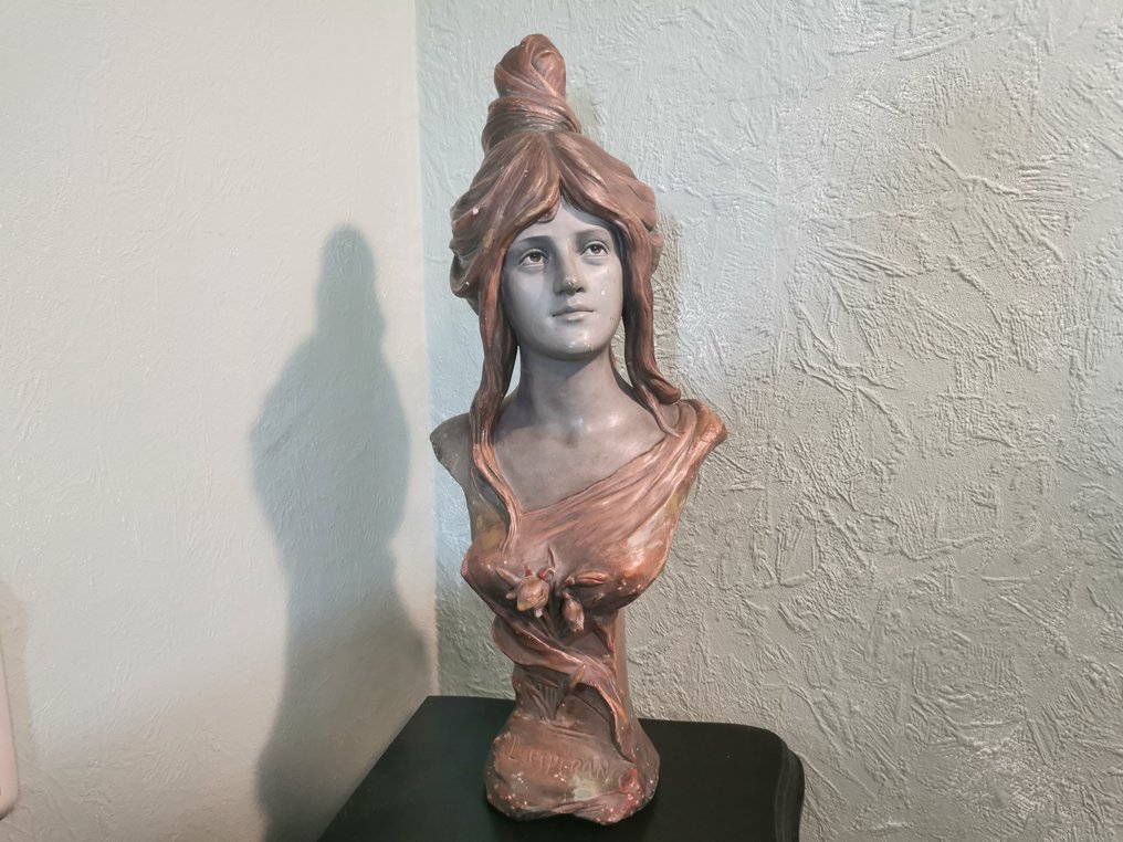 Bernard Bloch - Dubitzky - Buste, L'Esperance - 50 cm - Faïence #1.0