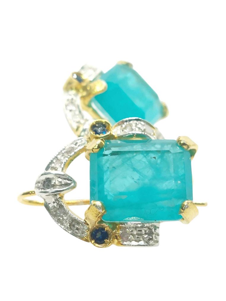 Senza prezzo di riserva - Orecchini - 9 kt Argento, Oro giallo Tormalina Paraiba - Pietre preziose miste #4.3