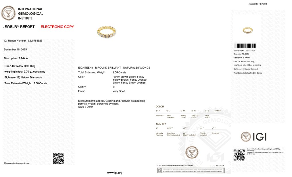 χωρίς τιμή ασφαλείας - Δαχτυλίδι - 14 καράτια Κίτρινο χρυσό -  2.56ct. tw. Διαμάντι (Φυσικού χρώματος) #1.0
