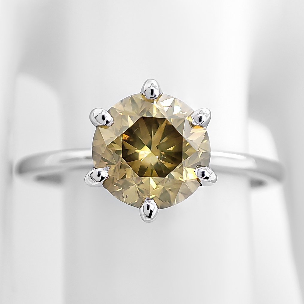 没有保留价 - 戒指 - 14K包金 白金 -  1.55ct. tw. 钻石 (天然色彩的) - IGI 证书 #1.0