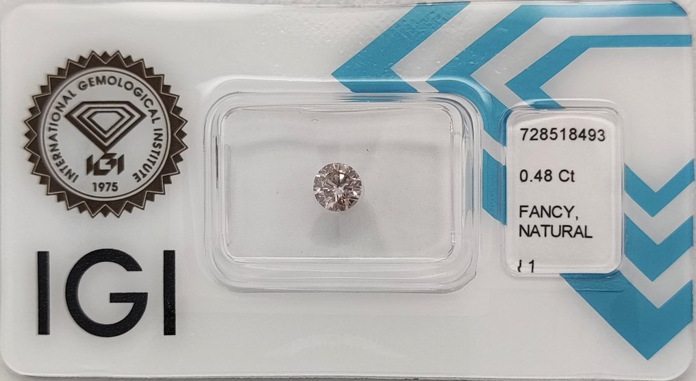 没有保留价 - 1 pcs 钻石  (天然色彩的)  - 0.48 ct - 圆形 - Fancy 稍帶紫色的 粉红色 - I1 内含一级 - 国际宝石研究院（IGI） #1.0