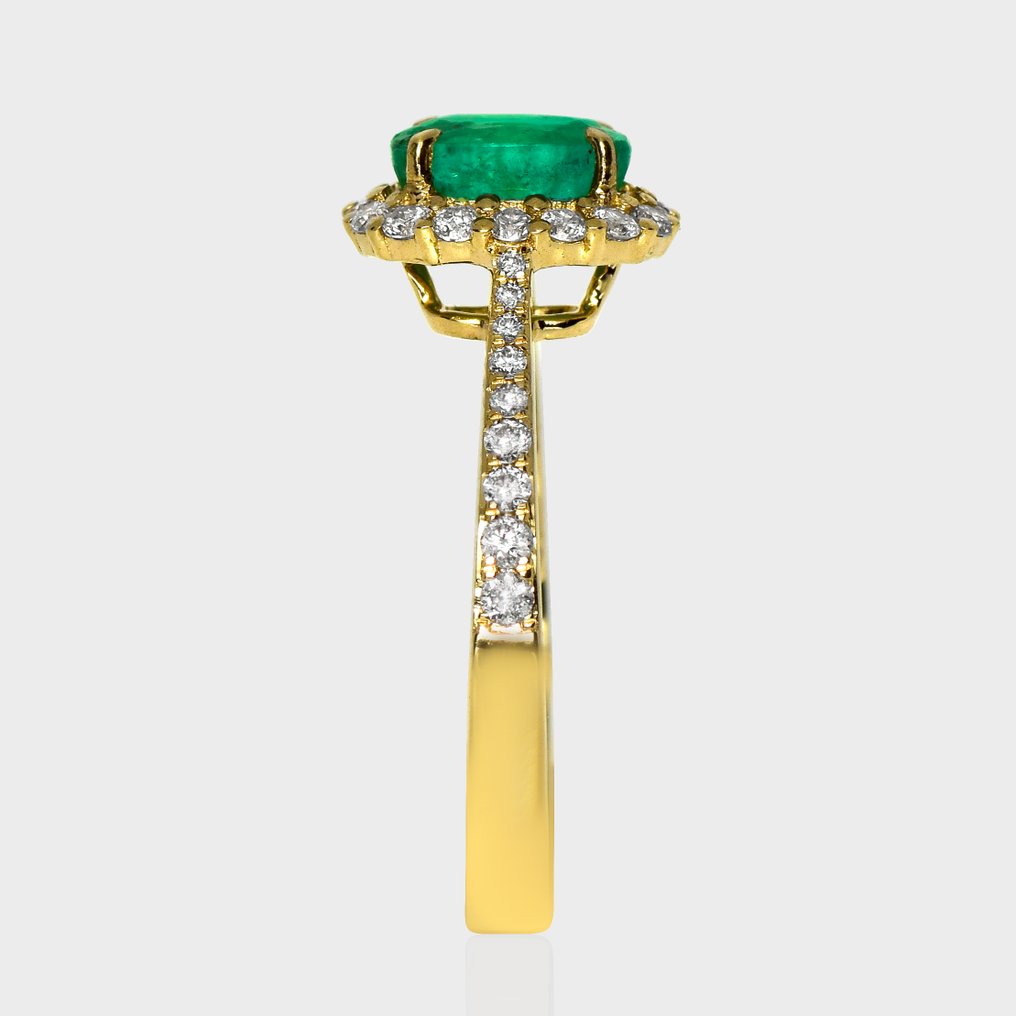 No reserve price - Ring - 14 kt. Yellow gold, IGI 1.06 ct Zambia Intense Green -  1.47ct. tw. Emerald - Diamond #4.3