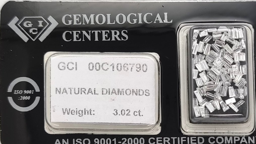 没有保留价 - 94 pcs 钻石 (天然) - 3.02 ct - 锥形 - D (无色), F - VS1 轻微内含一级 - 以色列宝石中心(G.C.I.) - Baguette 和锥形 #3.2