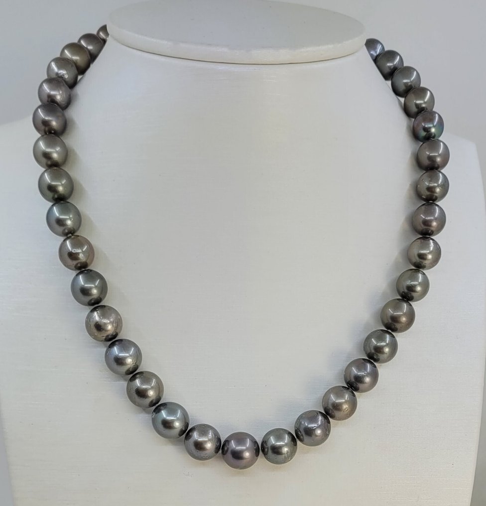 χωρίς τιμή ασφαλείας - Κολιέ - 14 καράτια Λευκός χρυσός, ALGT Πιστοποιημένοι Ταϊτιανοί Μαργαριτάρια - 8,0x10,8mm #1.0