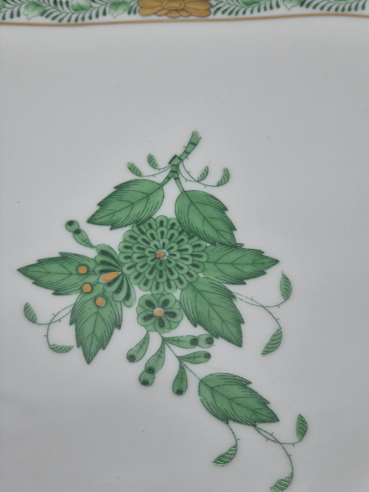 Herend - Piatto quadrato reticolato - Centre de table - Apponyi Fleurs  - Porcelaine - Bouquet chinois vert #4.3