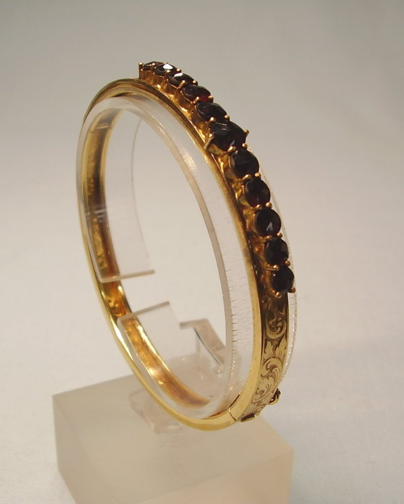 χωρίς τιμή ασφαλείας - Βραχιόλι Tombak, ελαφρώς χρυσωμένο. -  10.00ct. tw. Γρανάτης - Βικτωριανό έργο περίπου το 1890 #4.3