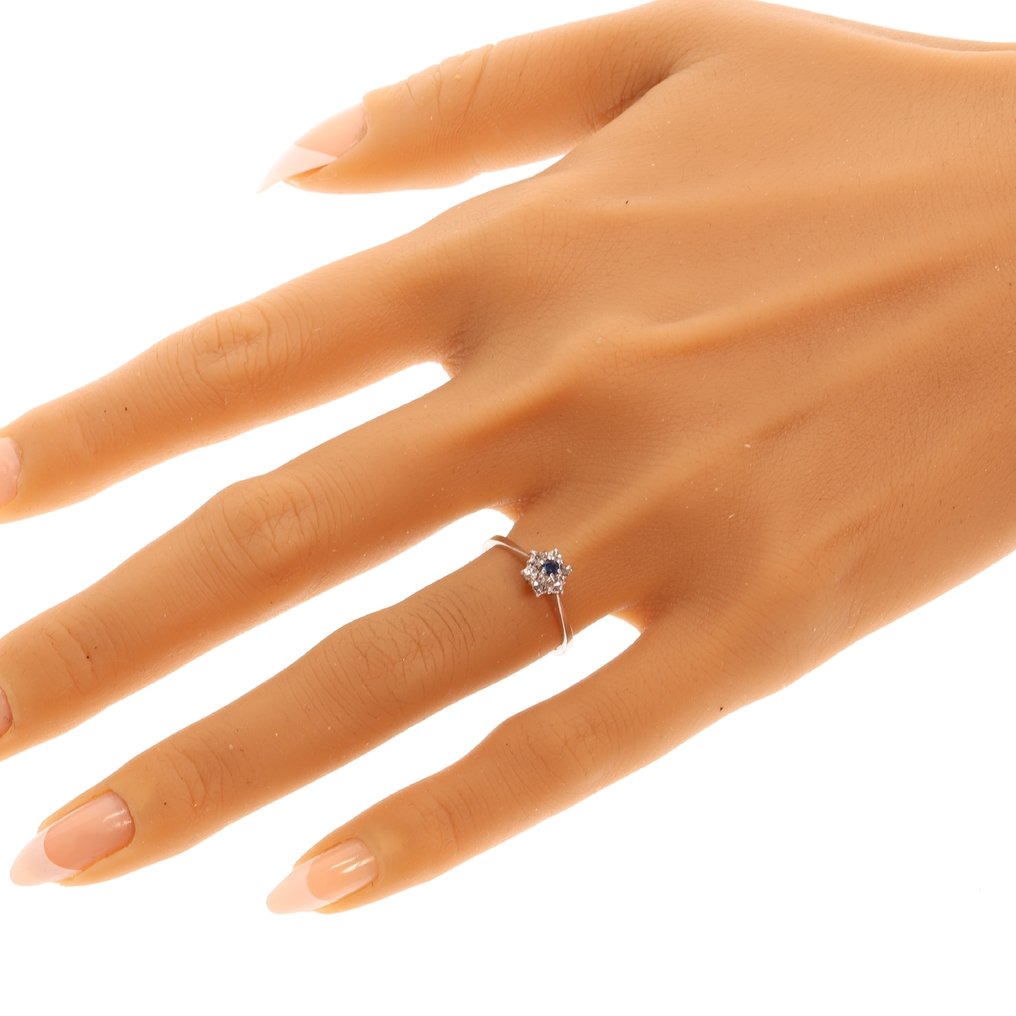 χωρίς τιμή ασφαλείας - Δαχτυλίδι - 18 καράτια Λευκός χρυσός -  0.16ct. tw. Διαμάντι (Φυσικό)  - Ζαφείρι - Κλασικό 1980 #2.1