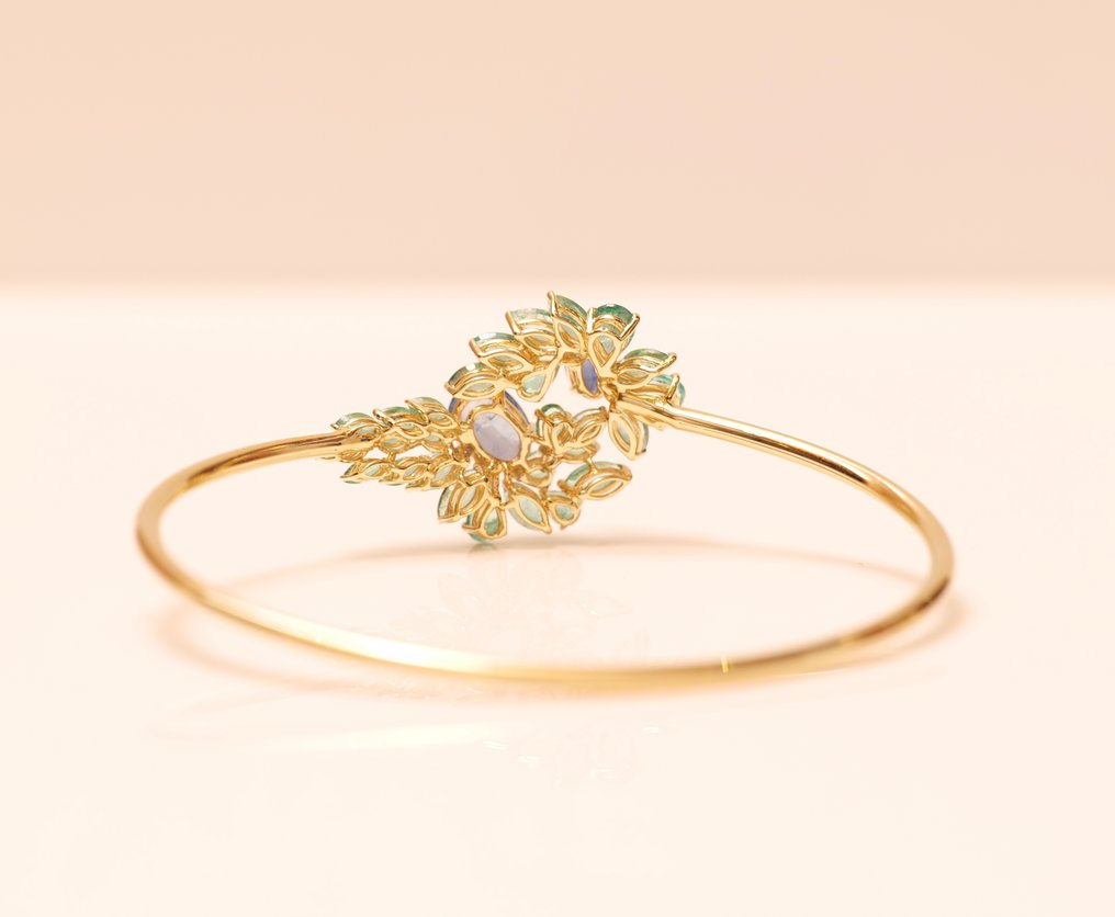 Βραχιόλι Cuff - 14 καράτια Κίτρινο χρυσό -  5.02ct. tw. Σμαράγδι - Ζαφείρι - Ανοιγόμενη γαμήλια βραχιόλι #4.3