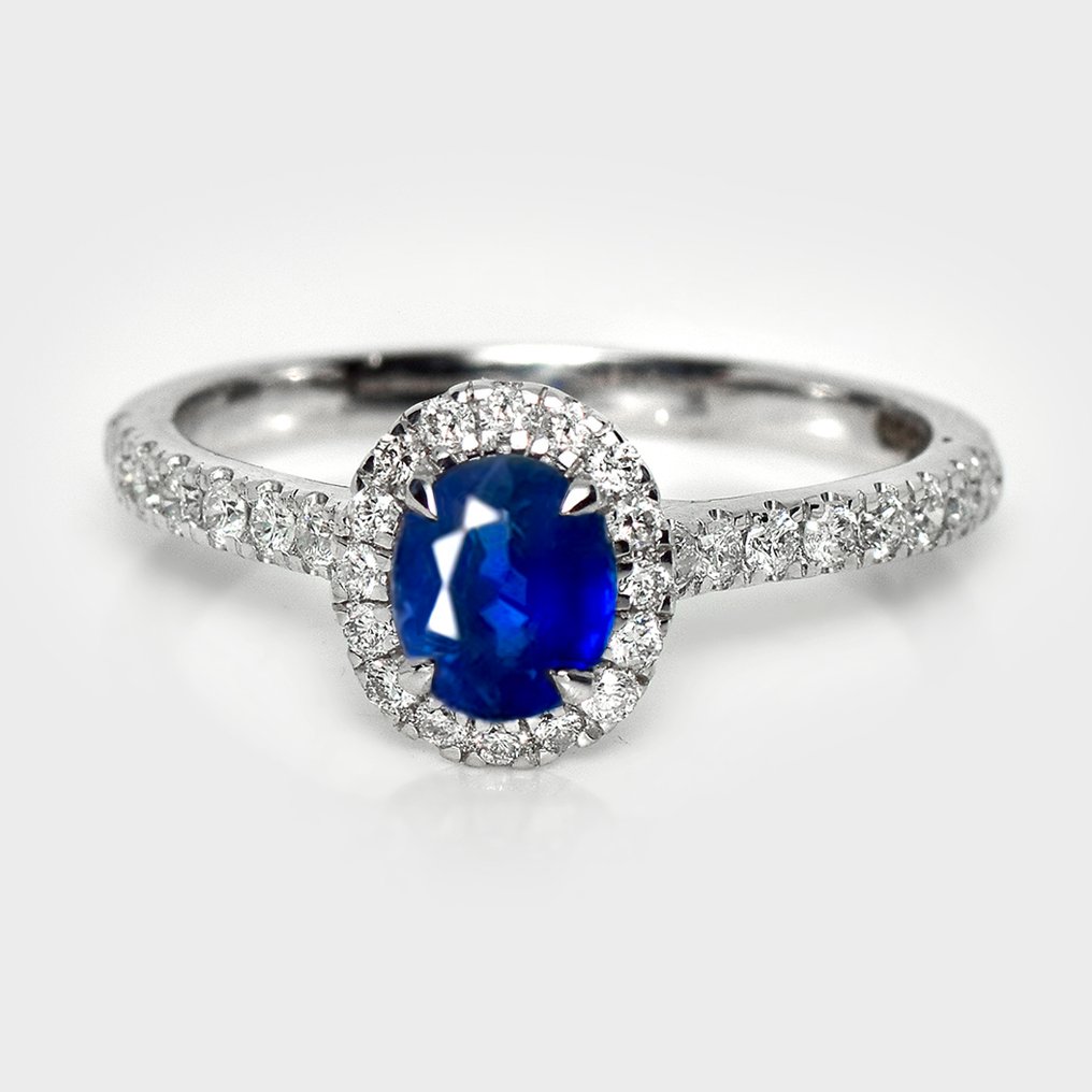 χωρίς τιμή ασφαλείας - Δαχτυλίδι - 14 καράτια Λευκός χρυσός, HRD 0,79 καράτια Έντονο Μπλε -  1.17ct. tw. Ζαφείρι - Διαμάντι #1.0