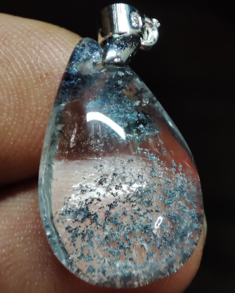 Sehr schöne seltene Phantom Quartz Kristall Anhänger 925 Silber Pinch Bail Kostenloser Versand - Anhänger #4.3
