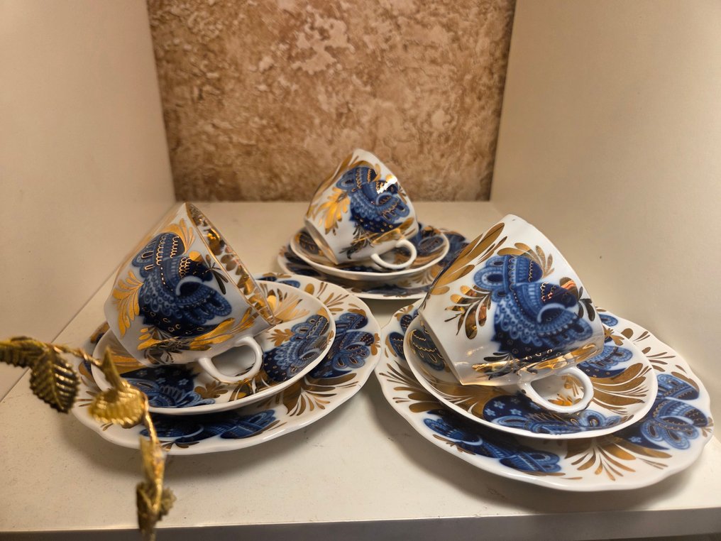 Lomonosov Imperial Porcelain Factory - Coffee set for 6 (9) - Porcelain - Golden garden #1.0