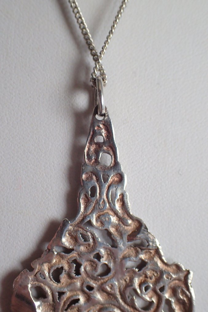 银 - 吊坠项链 - 宏伟的花卉艺术新风格 #4.3