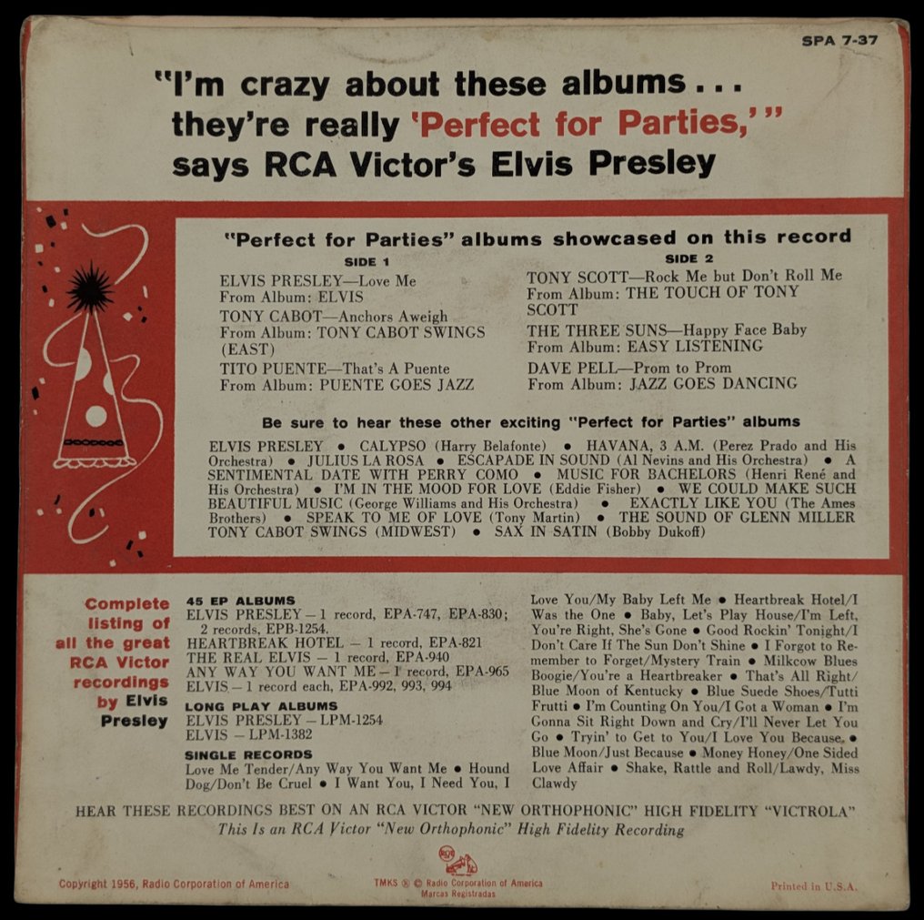 艾維斯·普里斯萊/貓王 - Perfect for Parties Highlight Album - 黑膠唱片 - Promo 唱片 - 1956 #1.0