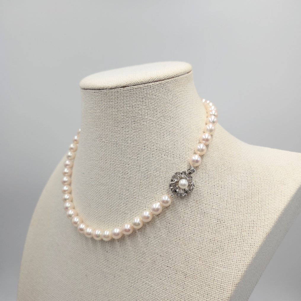 χωρίς τιμή ασφαλείας - Κολιέ Ασημί Μαργαριτάρι - Akoya 7,5mm 16 ίντσες #2.1