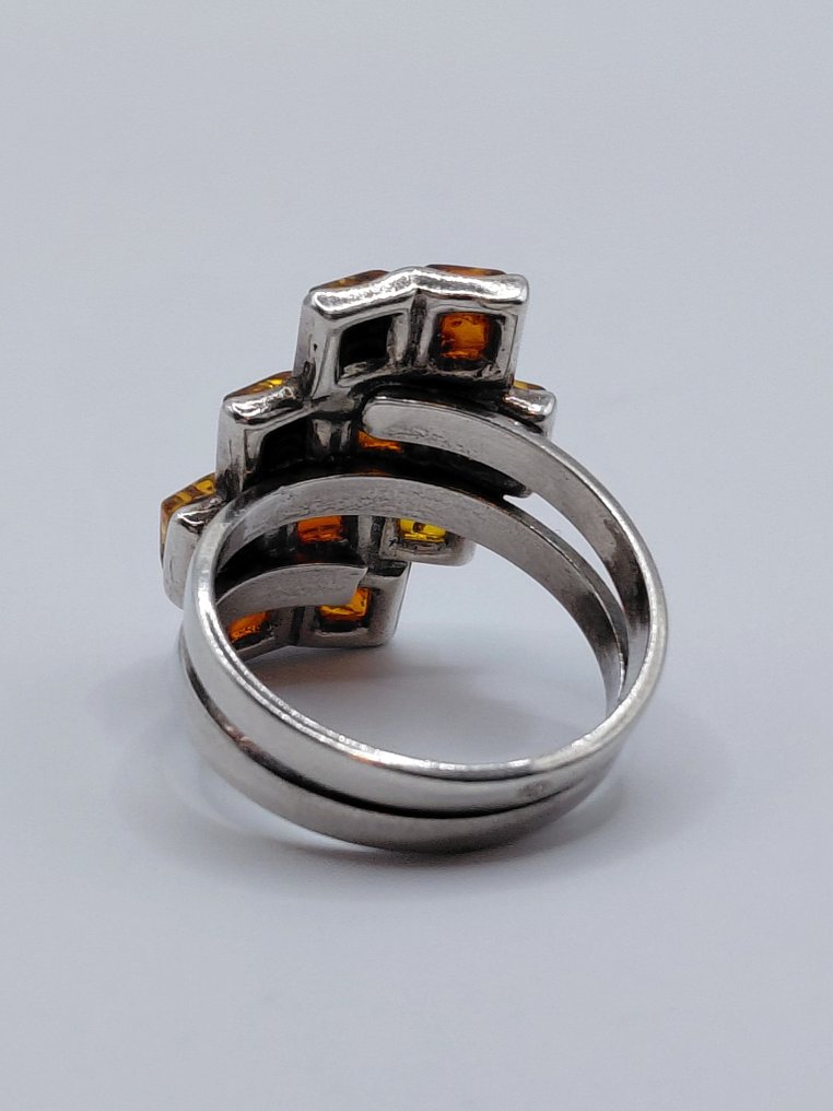 没有保留价 - 戒指 银 琥珀 #4.3