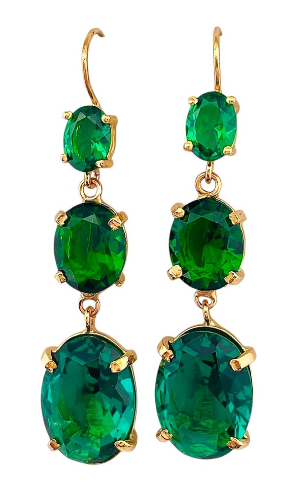 Ingen reservasjonspris - Øredobber - 9 karat Gull, Sølv Smaragd #3.2