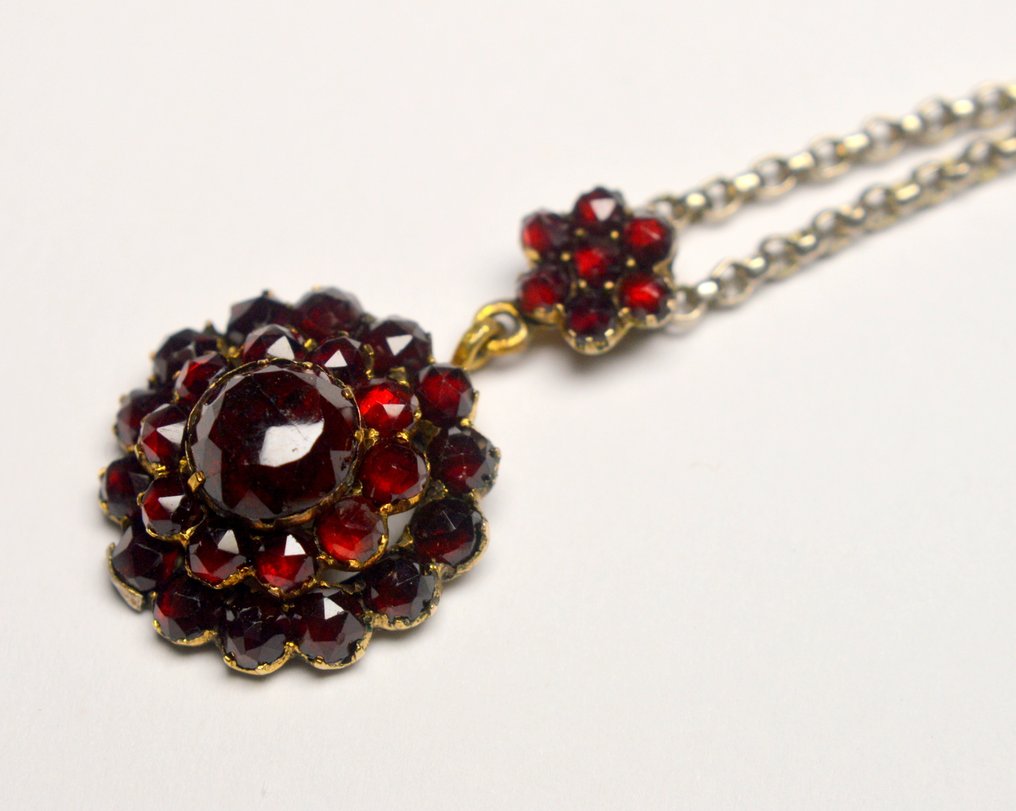 Fără preț de rezervă - Colier Argint 925 Granat - Red Bohemian Garnets #3.2