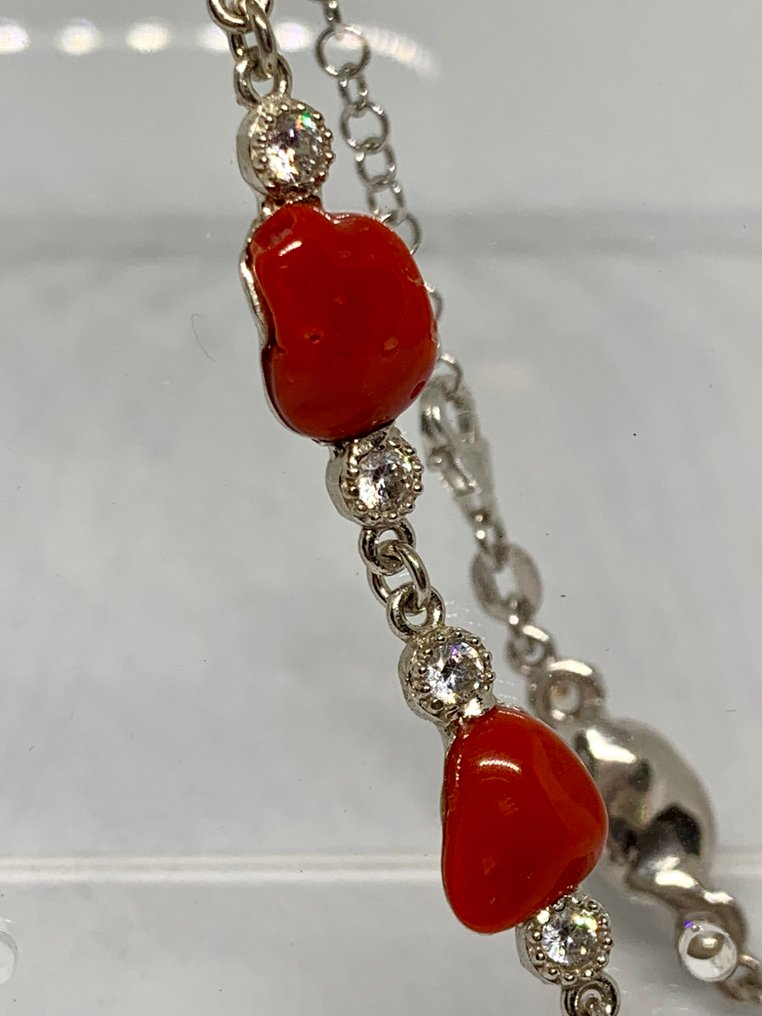 血珊瑚 - 银 - 手镯 - 珊瑚手链 #2.1