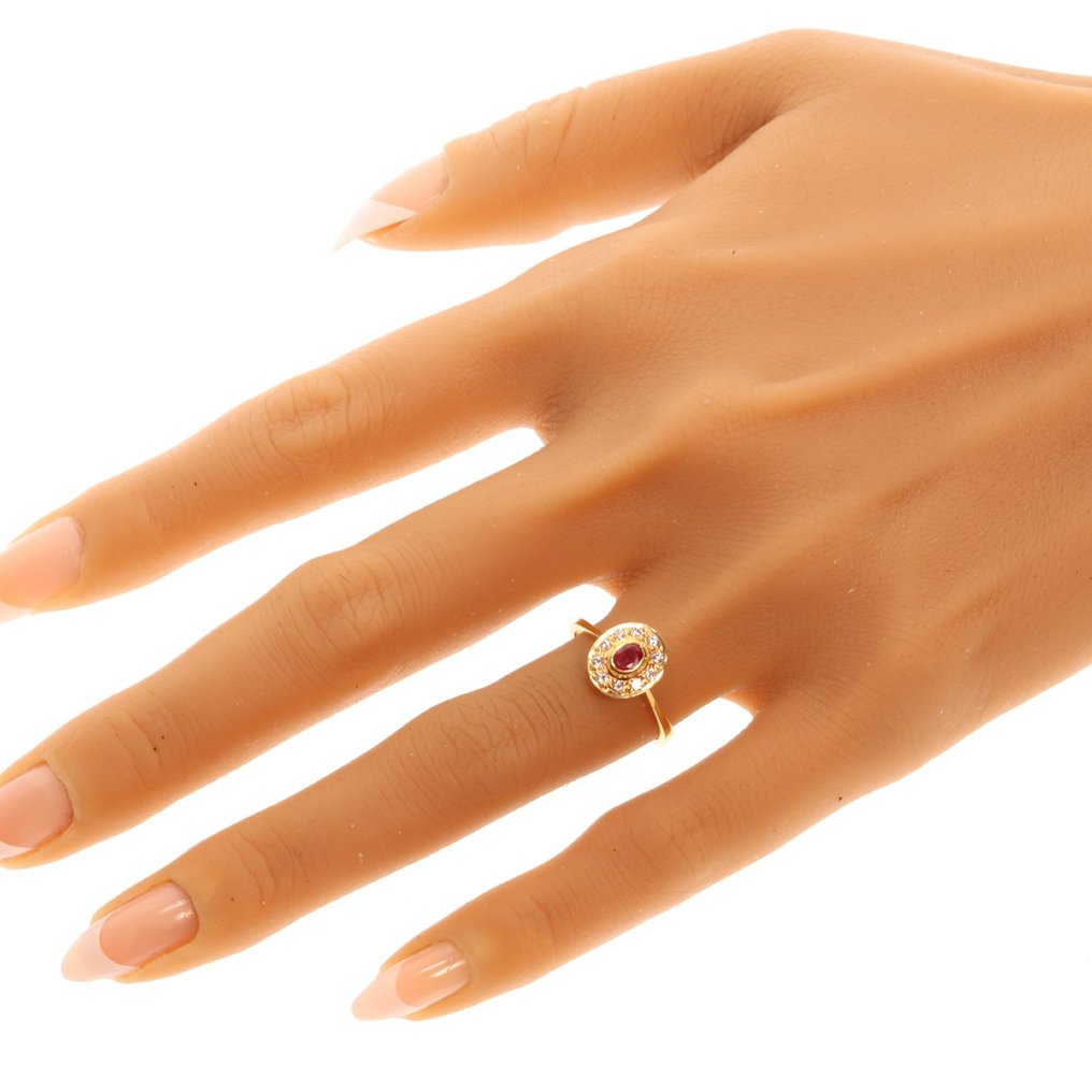 χωρίς τιμή ασφαλείας - Δαχτυλίδι - 18 καράτια Κίτρινο χρυσό -  0.20ct. tw. Ρουμπίνι - Διαμάντι - Κλασικό 1980 #2.1