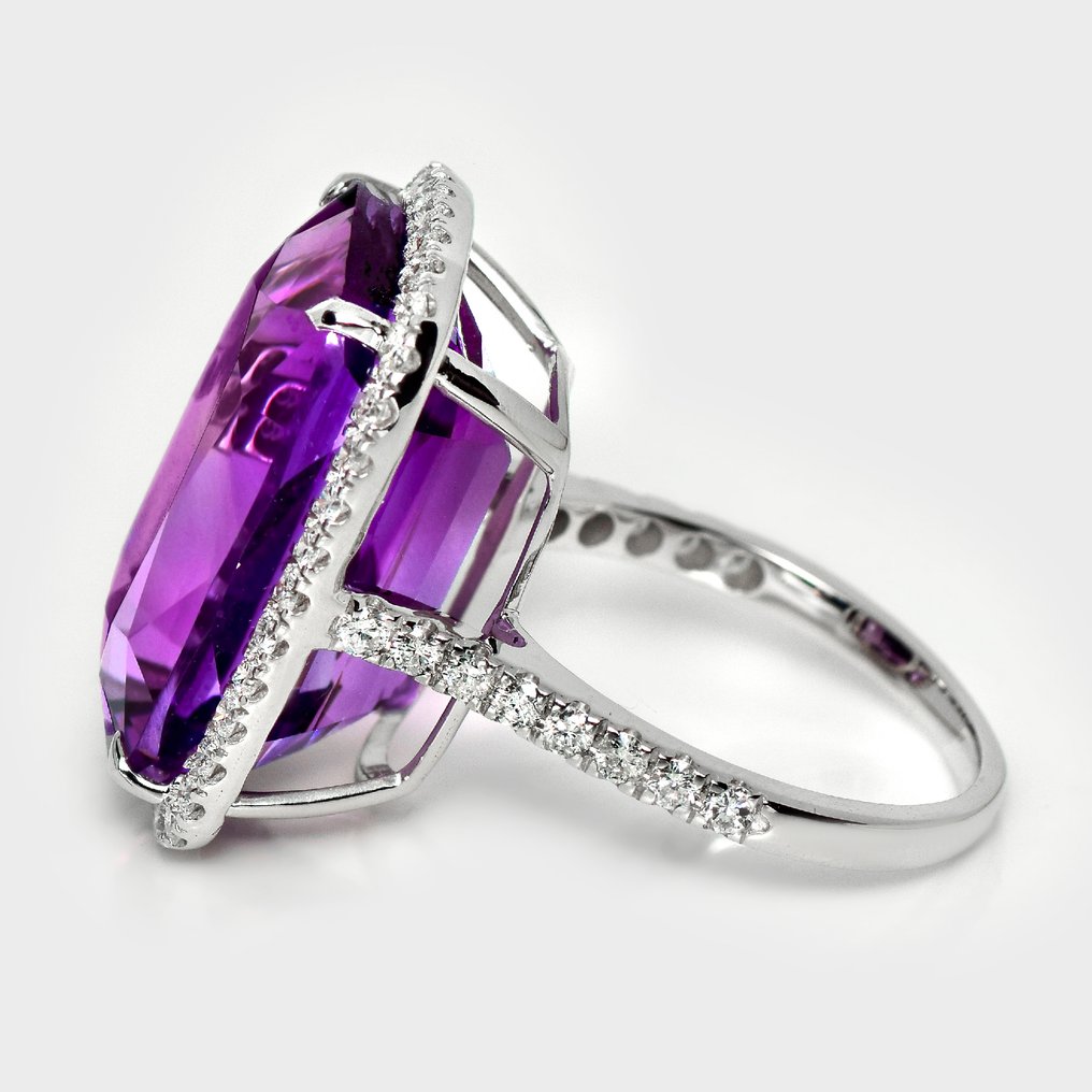 No reserve price - Ring - 14 kt. White gold, HRD 17.76 ct Intense Violet -  18.65ct. tw. Amethyst - Diamond #3.2