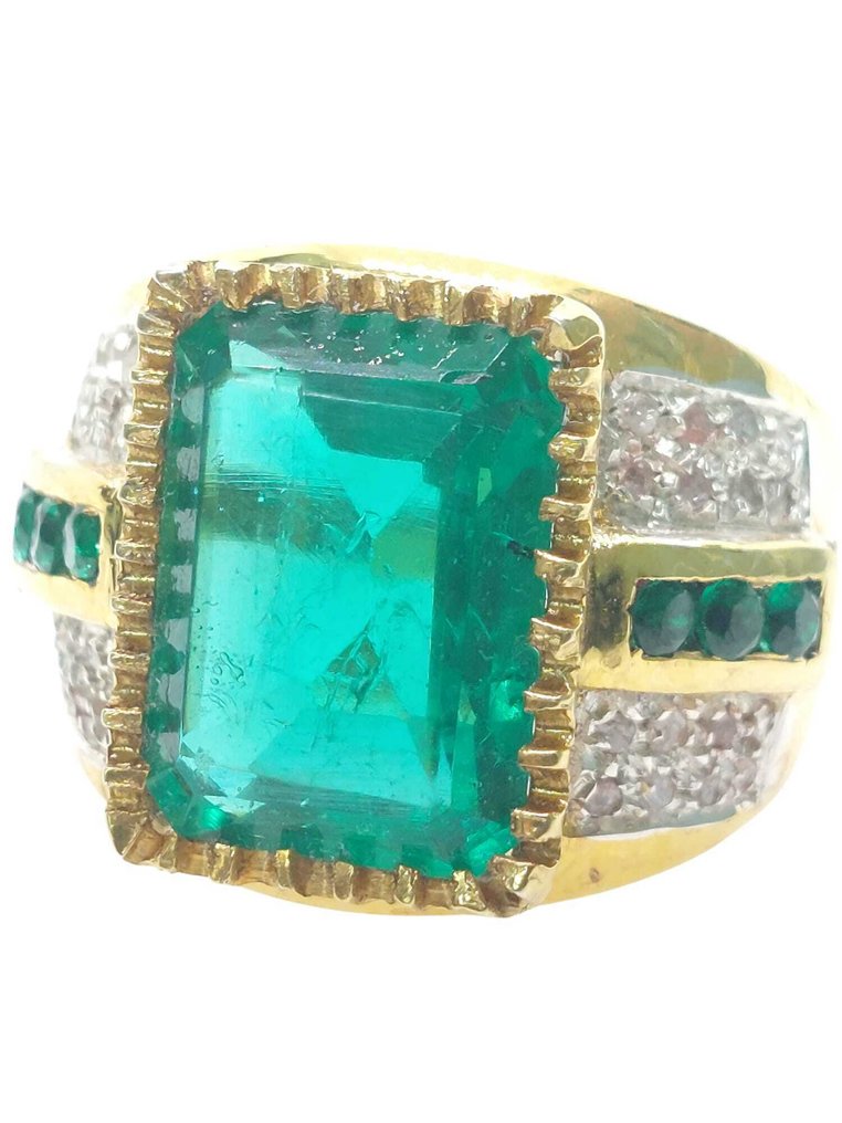 Senza prezzo di riserva - Anello - 9 kt Argento, Oro giallo Smeraldo - Pietre preziose miste #1.0