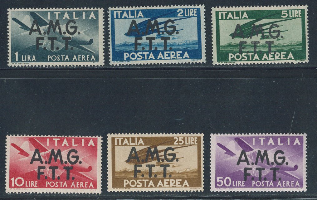 Τεργέστη-Ζώνη Α  - Επιταγή ταχυδρομείου με επικάλυψη σε 2 γραμμές, πλήρης σειρά αριθ. 1/6, πολύ όμορφη. #1.0