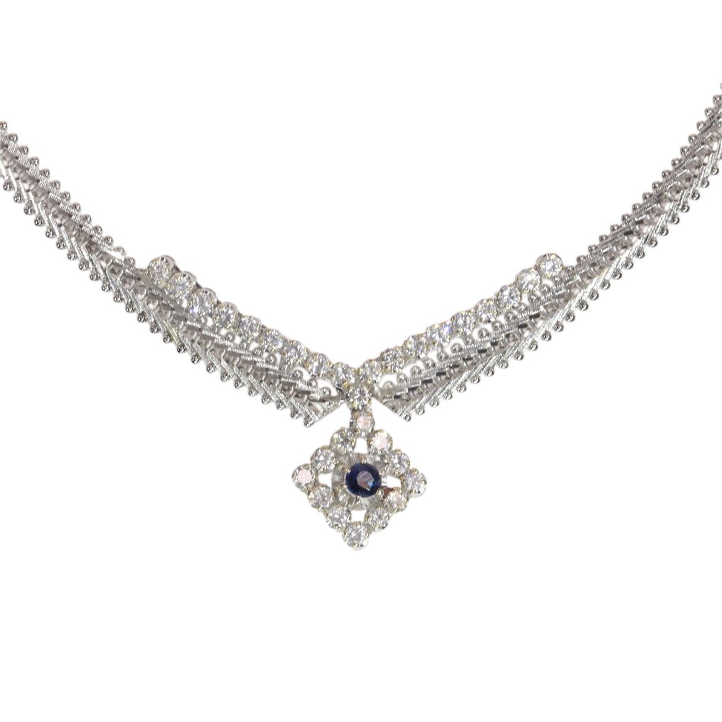 Κολιέ - 18 καράτια Λευκός χρυσός -  1.20ct. tw. Διαμάντι (Φυσικό)  - Ζαφείρι - Κλασική συλλογή 1960 #1.0