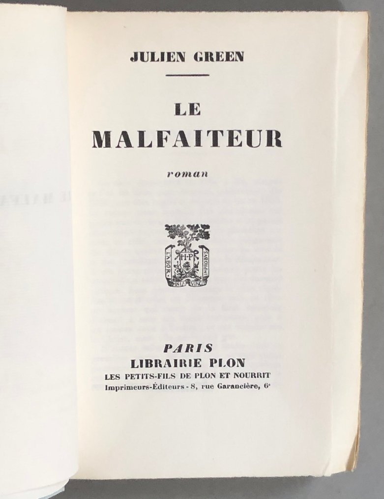Julien Green - Le Malfaiteur [1/20 exemplaires sur Hollande Van Gelder] - 1956 #1.0