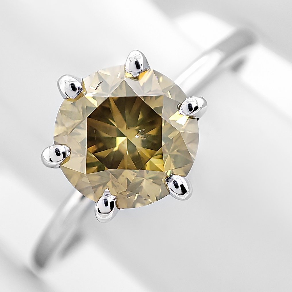 没有保留价 - 戒指 - 14K包金 白金 -  1.55ct. tw. 钻石 (天然色彩的) - IGI 证书 #1.0