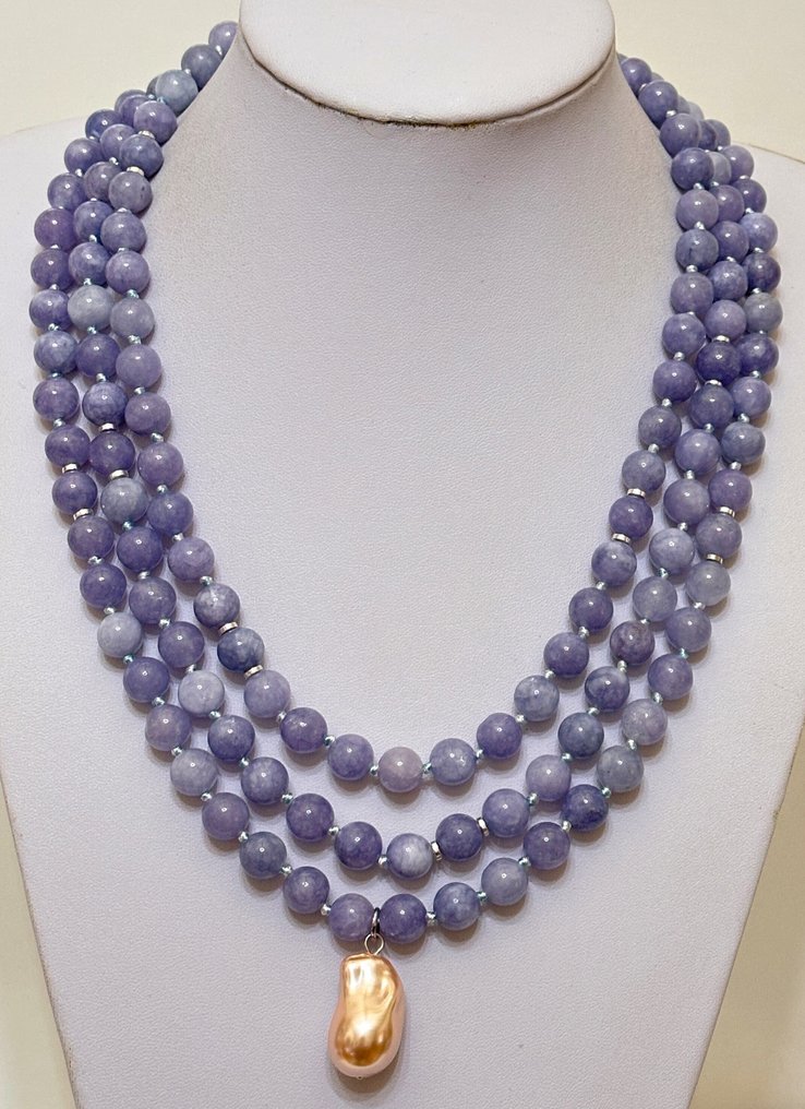 巴西天然海蓝宝石与巴洛克珍珠母（25 x 16 毫米） - 吊坠项链 - 高品质。 925银。 #1.0