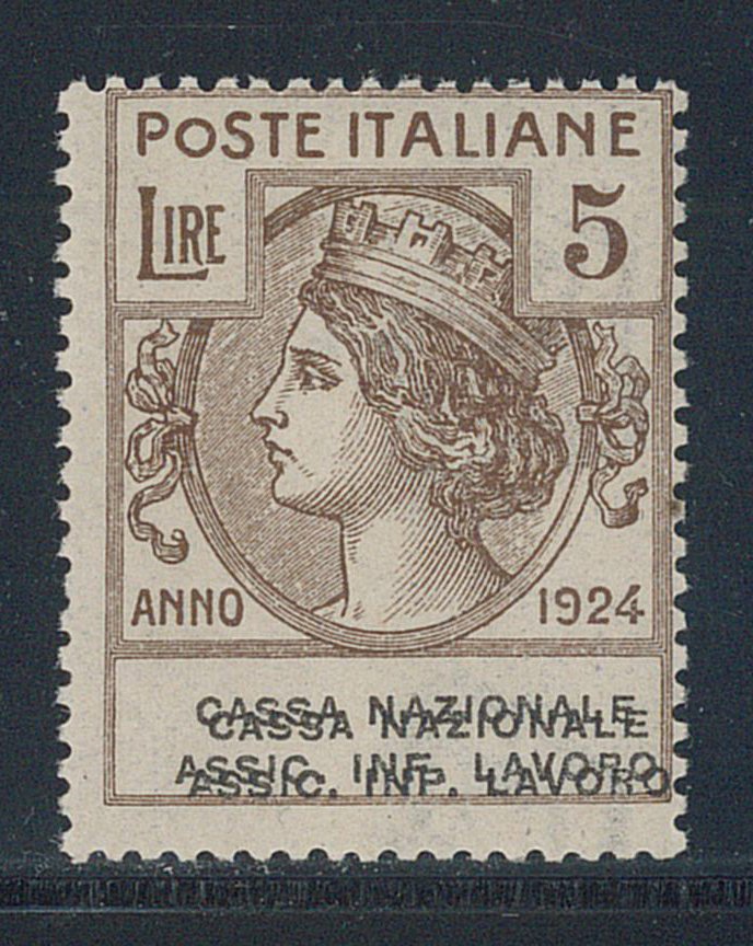 意大利王国  - 半年度 5 里拉 “国家工伤保险基金” 编号 23a，由 A. Diena 签署。 #1.0