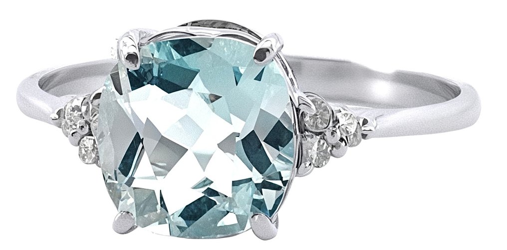 χωρίς τιμή ασφαλείας - Δαχτυλίδι - 18 καράτια Λευκός χρυσός Ακουαμαρίνης - Διαμάντι #2.1