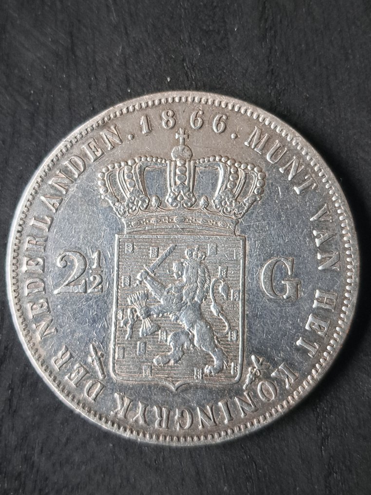 Holland. Willem III. 2 1/2 Gulden 1866  (Ingen mindstepris) #1.0