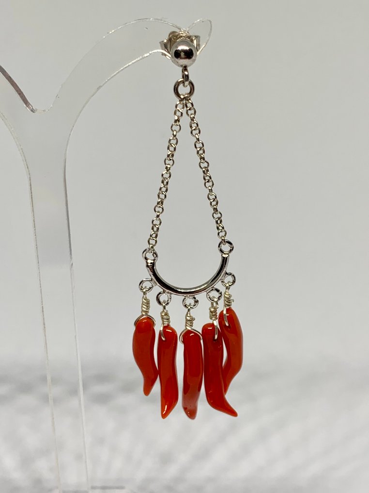 Κοράλλι αίματος - Ασημί - Σκουλαρίκια - Σκουλαρίκια από κοράλλι #2.1