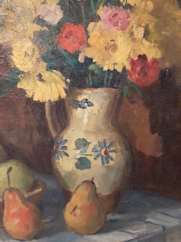 Viktor Belányi (1877-1955) - Natura Morta con Fiori e Frutta #4.3