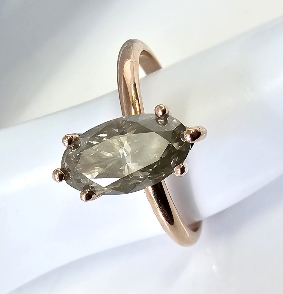 没有保留价 - 戒指 - 14K包金 玫瑰金 -  1.50ct. tw. 钻石 (天然) - 钻石 - 花哨的灰色、绿色和黄色 #4.3