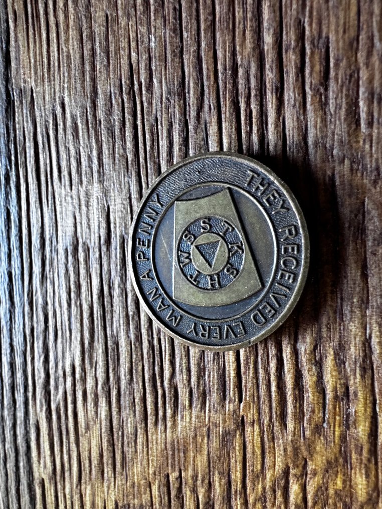 1890c R.A.M 共济会标记代币/‘一分钱’。他们每人都得了一分钱。. 1890  (没有保留价) #2.1