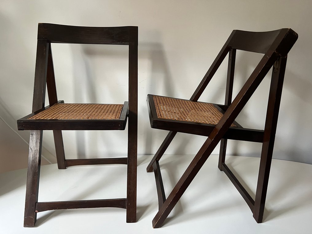 Πτυσσόμενη καρέκλα - Ξύλο, Rattan - Δύο vintage καρέκλες κλεισίματος. #1.0