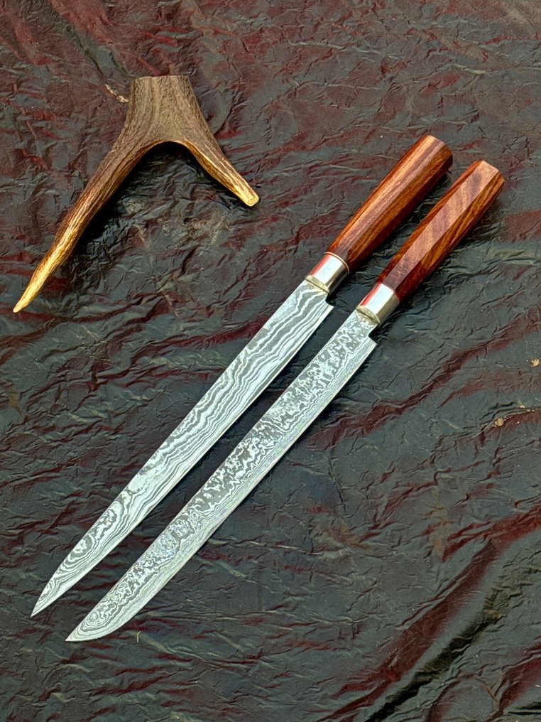 廚刀 -  厨房刀 - 银色护罩 - 大马士革 10/95 15N20 厨师刀 手工刀具，随机花纹，ASH - 木材 - 亞洲 #2.1