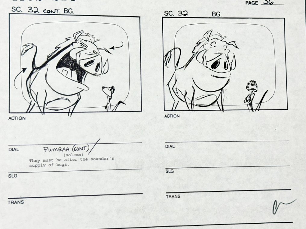 Walt Disney - Production Storyboard Page, signed by animator (very rare) - Timon & Pumbaa (1995) #2.1