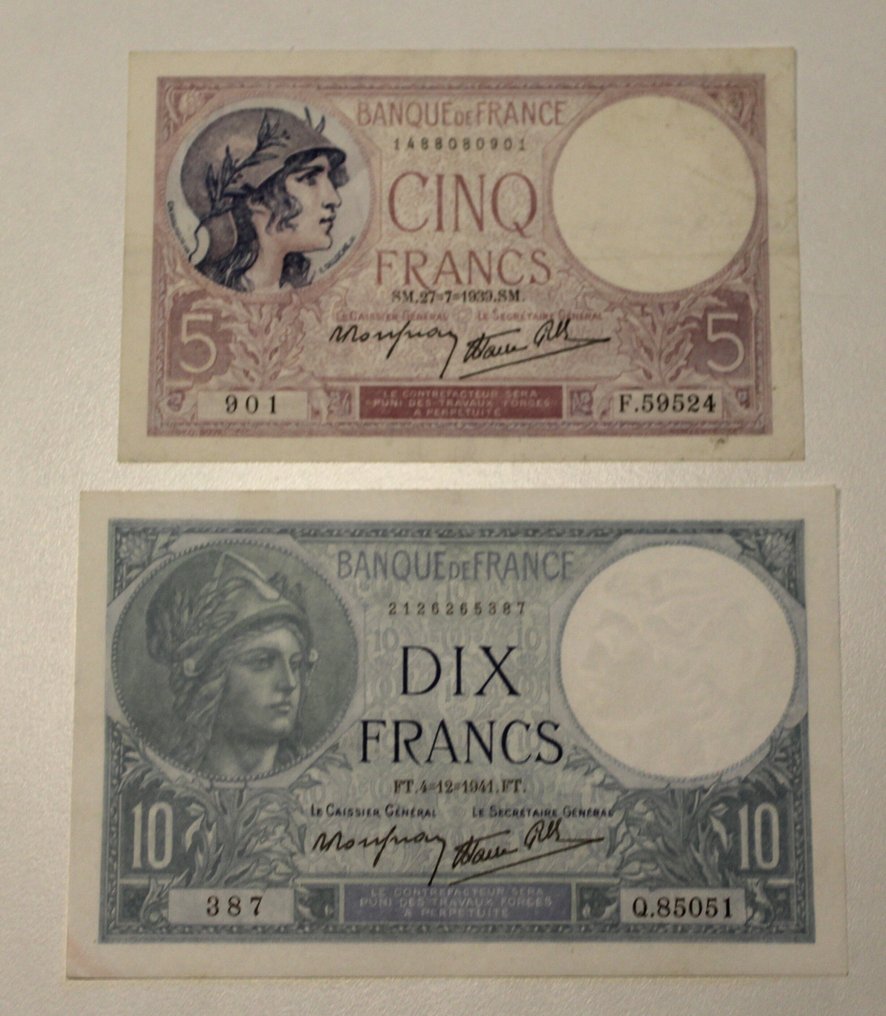 Francia. - 12 Banknotes - Various Dates  (Senza prezzo di riserva) #1.0