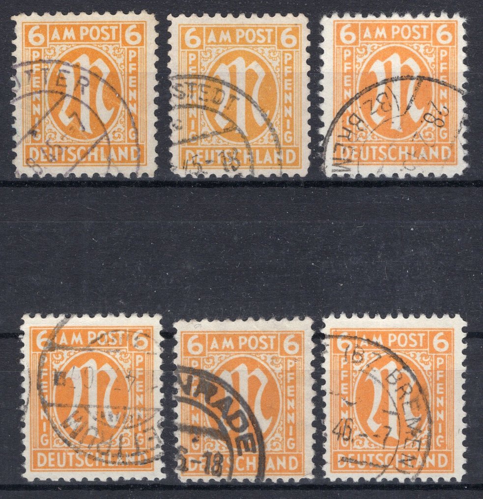 Allied Occupation - Germany (American and british zone) 1945 - AM Post 6, all variants checked for Pfennig. - Michel 20 #1.0