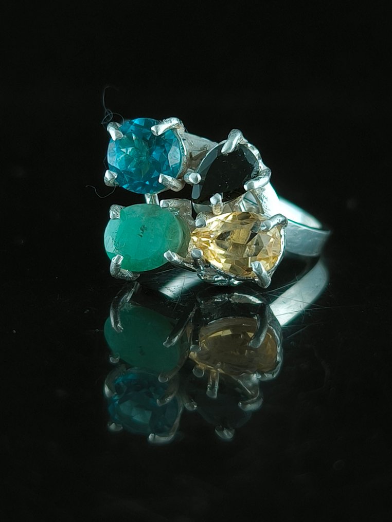 Smaragd - Silver - Amulettring - Zafiro, London Topacio #1.0