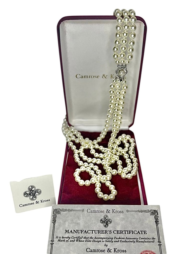 Camrose & Kross - Φανταστικά τρίδυχα μαργαριτάρια από τσέχικο γυαλί Jacqueline B Kennedy (JBK), με επιχρύσωση ροδιοίου - Κολιέ #1.0