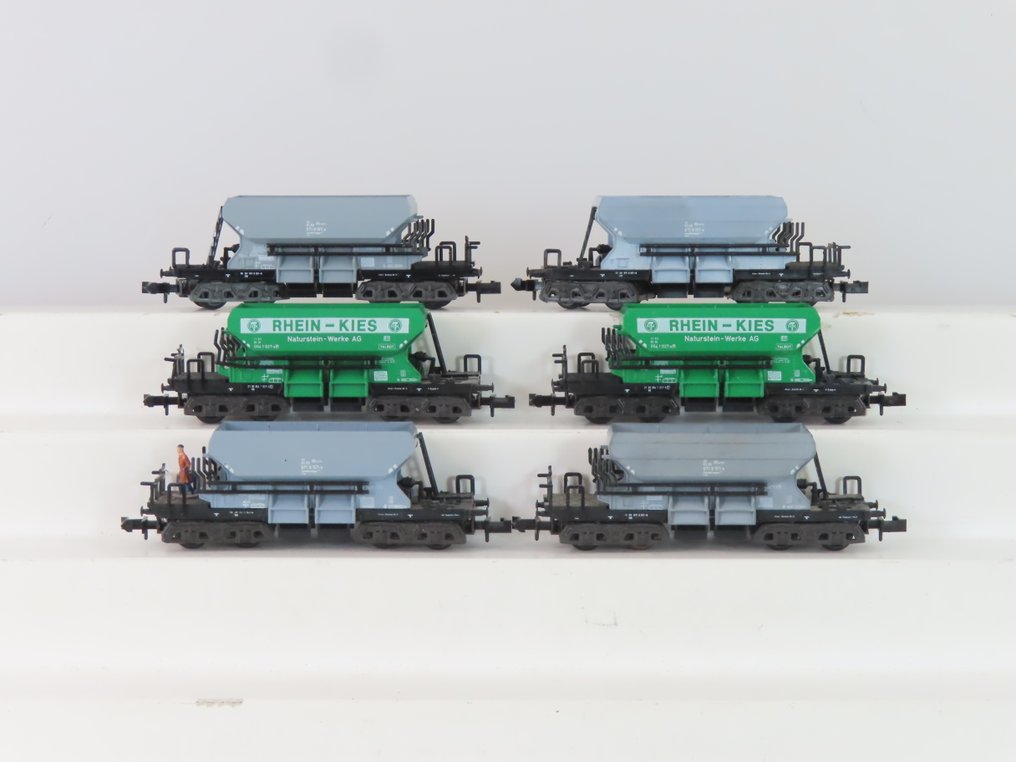 Minitrix N - 13509/13569 - Τρένο μοντελισμού μεταφοράς εμπορευμάτων (6) - 6x 4-θέσιοι Onderlossers/Schotterwagens - DB #1.0