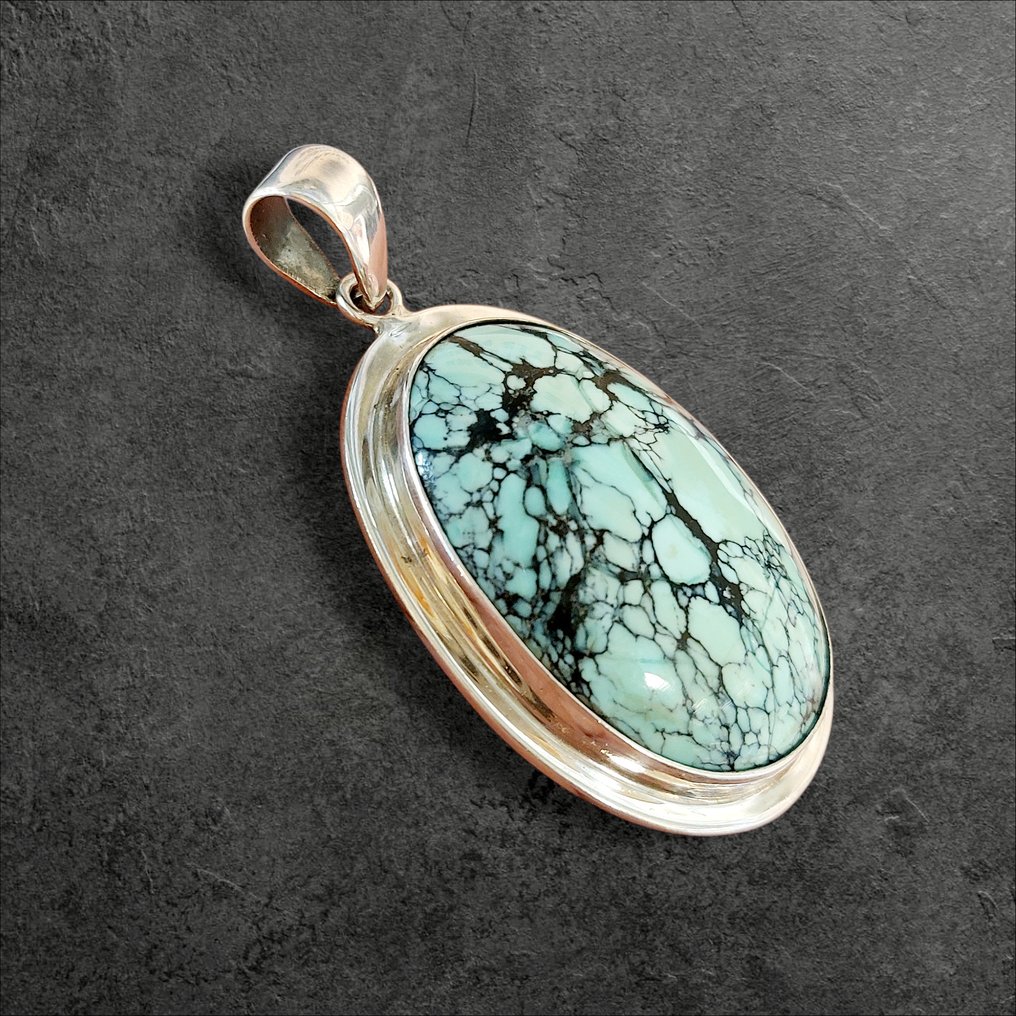 Variscite rara. Pendente in argento 925. 925. Pietra naturale non trattata. - Altezza: 5.5 cm - Larghezza: 3.2 cm- 20 g #3.2