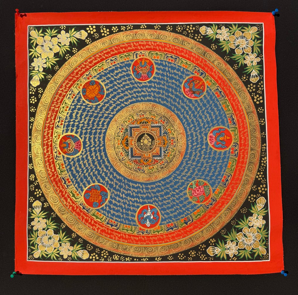 Netra Lama’s Om Mantra Mandala thangka painting - cotton canvas - Netra lama - Nepal - 21st century #1.0
