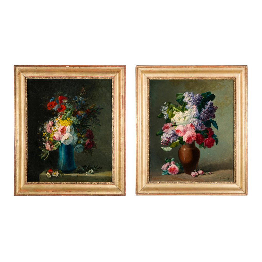 Georges Viard (1805-1848) - Vaso rosso con fiori - Vaso blu con fiori #1.0