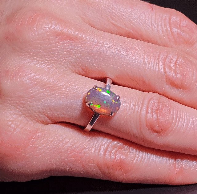 Opal - Silver - Ring - Natural dark base beauty #4.3